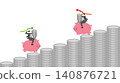 Businessmen riding piggy banks in battle on a stack of coins, financial rivalry and money investment struggle concept 140876721