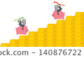 Businessmen riding piggy banks in battle on gold bars background, wealth protection and corporate financial conflict concept 140876722