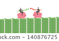 Businessmen jousting on piggy banks over a mountain of banknotes, intense financial rivalry and market competition concept 140876725