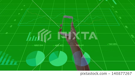 Holding right forearm and hand showing phone in green grid dashboard, financial UI and shirt cuff Holding right forearm and hand showing phone in green grid dashboard, financial UI and shirt cuff 140877267