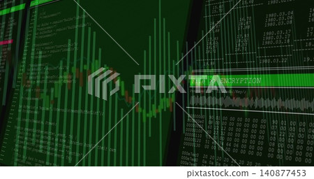 Showing system UI displaying green bar chart with candlestick line hex code table ENCRYPTION banner Showing system UI displaying green bar chart with candlestick line hex code table ENCRYPTION banner 140877453