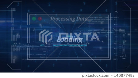 Displaying UI showing Processing Data header, Loading and progress bar in HUD with green-red lights Displaying UI showing Processing Data header, Loading and progress bar in HUD with green-red lights 140877492