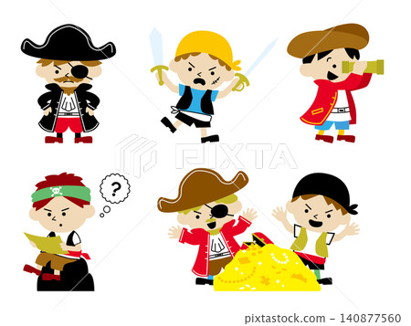 A set of illustrations of people dressed as pirates, such as pirates on a treasure hunt. A set of illustrations of people dressed as pirates, such as pirates on a treasure hunt. 140877560