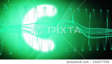 Glowing stylized euro symbol pulsing with layered waveforms in digital interface, pixel-grid Glowing stylized euro symbol pulsing with layered waveforms in digital interface, pixel-grid 140877766