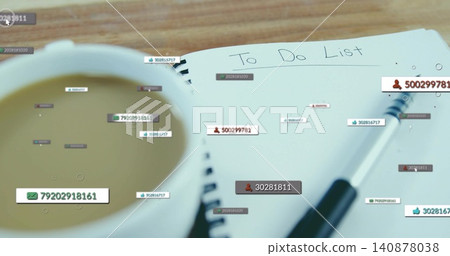 Showing spiral-bound notebook displaying To Do List with pen on wooden desk, mug and overlays Showing spiral-bound notebook displaying To Do List with pen on wooden desk, mug and overlays 140878038