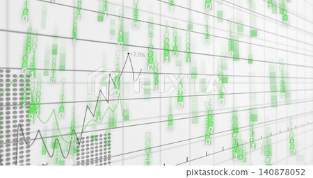 Showing data dashboard on receding gray grid, featuring falling green binary digits and +2 Showing data dashboard on receding gray grid, featuring falling green binary digits and +2 140878052