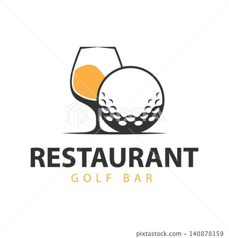 Modern Golf Ball with Cocktail Glass Logo for Restaurant and Golf Lounge 140878159