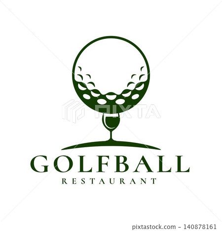 Minimalist Golf Ball with Wine Glass Logo for Restaurant and Golf Lounge 140878161