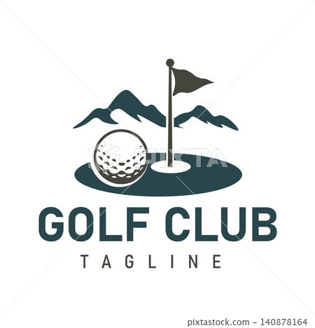 Minimalist Golf Ball with Mountain Landscape Logo for Golf Club and Sports Resort 140878164
