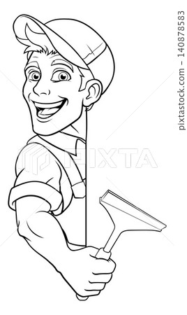 Window Cleaner Cartoon Car Wash Squeegee Man Window Cleaner Cartoon Car Wash Squeegee Man 140878583