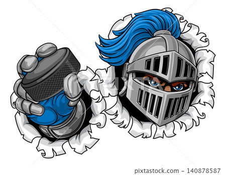 Medieval Knight Ice Hockey Puck Sports Team Mascot 140878587