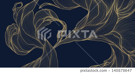 Luxury abstract floral pattern with elegant golden line flowers, leaves, botanical elements, art deco style nature, waves and swirls, Japanese. Wallpaper, wedding, spa branding, tea packaging. Luxury abstract floral pattern with elegant golden line flowers, leaves, botanical elements, art deco style nature, waves and swirls, Japanese. Wallpaper, wedding, spa branding, tea packaging. 140878647