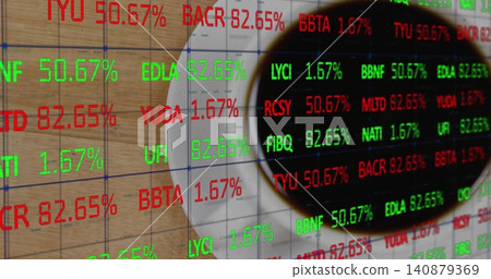 Showing white cup-and-saucer holding dark coffee on table casting stock ticker overlay, copy space Showing white cup-and-saucer holding dark coffee on table casting stock ticker overlay, copy space 140879369