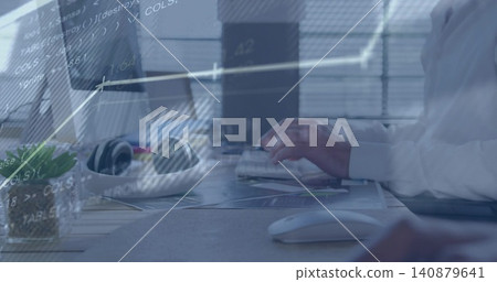 Typing senior man in white shirt pressing keys at office desk, with keyboard mouse, copy space Typing senior man in white shirt pressing keys at office desk, with keyboard mouse, copy space 140879641