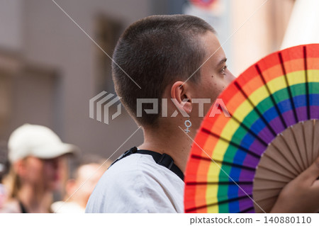 Participant rainbow fan during CSD Pride Participant rainbow fan during CSD Pride 140880110
