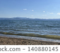 The surface of Lake Inawashiro and the beach in summer The surface of Lake Inawashiro and the beach in summer 140880145