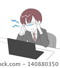 A businessman clutches his temples, experiencing throbbing pain. 140880350