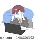 A businessman clutching his temples; background: throbbing pain. 140880352