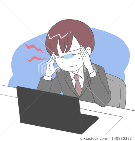 A businessman clutching his temples; background: throbbing pain. A businessman clutching his temples; background: throbbing pain. 140880352