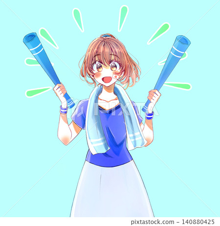 一位身穿藍色制服、微笑的女士,雙手拿著擴音器。 一位身穿藍色制服、微笑的女士,雙手拿著擴音器。 140880425