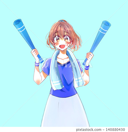 一位身穿藍色制服、微笑的女士,雙手拿著擴音器。 一位身穿藍色制服、微笑的女士,雙手拿著擴音器。 140880430