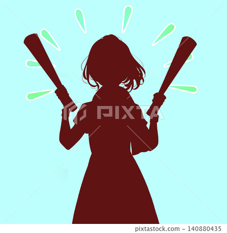 Silhouette of a woman holding megaphones in both hands Silhouette of a woman holding megaphones in both hands 140880435
