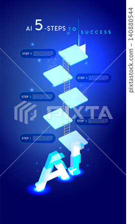 AI 5 Steps Success Infographic Ladder Template Blue AI 5 Steps Success Infographic Ladder Template Blue 140880544