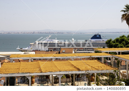 Cruise Ship in Lisbon Harbor With Scenic View of City Cruise Ship in Lisbon Harbor With Scenic View of City 140880895