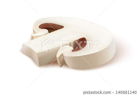 Realistic raw champignon mushroom vegetable slice. Isolated 3d vector fresh food, white cut fungi plant piece. Natural culinary ingredient for fries and salads. Forest plant or farm veggie 140881140