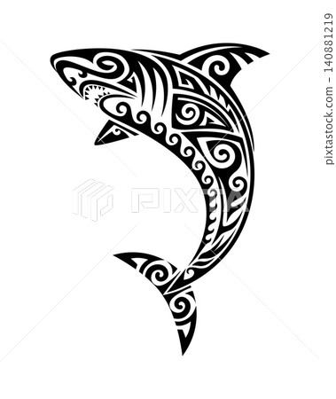 Maori shark animal ethnic graphic black tattoo or symbol. Maori ethnic abstract decoration, Polynesian tribal black tattoo. Samoan tribe graphic symbol Maori shark animal ethnic graphic black tattoo or symbol. Maori ethnic abstract decoration, Polynesian tribal black tattoo. Samoan tribe graphic symbol 140881219