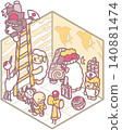 New Year's card material: Sheep and dog, New Year's illustration, fire brigade parade, lion dance, isometric design 140881474