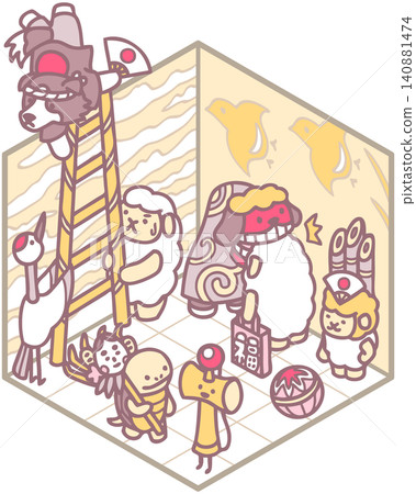 新年賀卡素材:羊和狗、新年插畫、消防隊遊行、舞獅、等距設計 新年賀卡素材:羊和狗、新年插畫、消防隊遊行、舞獅、等距設計 140881474