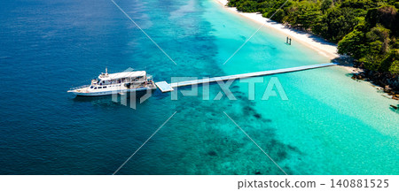 Aerial drone view of tropical landscape over Madam Beach of Nyaung Oo Phee Island in Myanmar 140881525