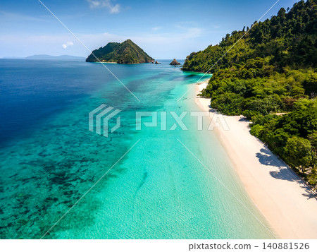 Aerial drone view of tropical landscape over Madam Beach of Nyaung Oo Phee Island in Myanmar 140881526