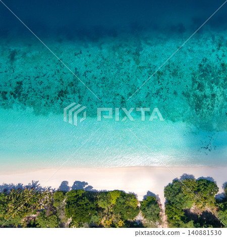 Aerial top view of tropical landscape over Madam Beach of Nyaung Oo Phee Island in Burma 140881530