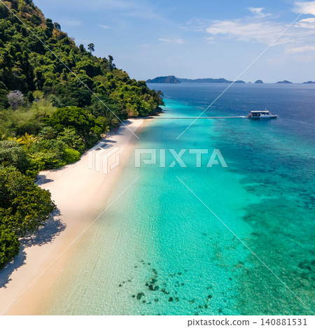 Aerial drone view of tropical landscape over Madam Beach of Nyaung Oo Phee Island in Myanmar 140881531
