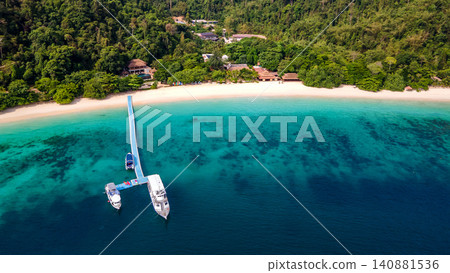Aerial view of tropical beach landscap at Nyaung Oo Phee island in Myanmar 140881536