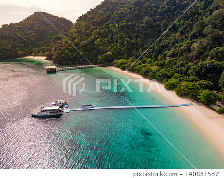 Aerial view of tropical beach landscape at Nyaung Oo Phee island in Myanmar 140881537