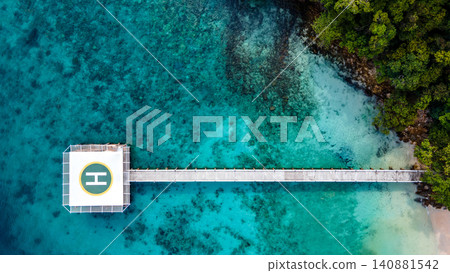 Aerial view of helipad over the sea 140881542