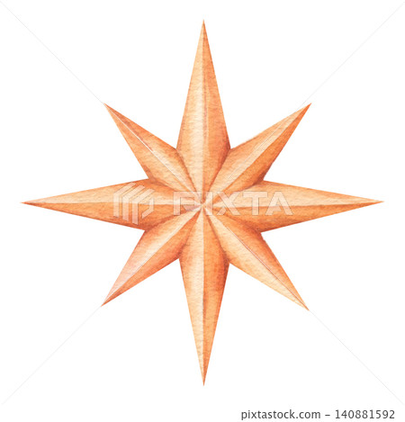 Christmas eight-pointed star in warm golden, beige, and ochre tones with soft gradients. Hand-drawn watercolor illustration, isolated on a white background. Ideal for Christmas decor, holiday design. Christmas eight-pointed star in warm golden, beige, and ochre tones with soft gradients. Hand-drawn watercolor illustration, isolated on a white background. Ideal for Christmas decor, holiday design. 140881592