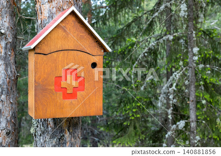 first aid kit box, hiking trail for emergency safety first aid kit box, hiking trail for emergency safety 140881856