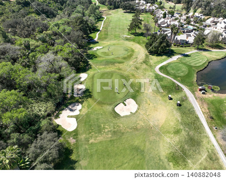 Aerial view of Ramona neighborhood with mountain, valley and golf course Aerial view of Ramona neighborhood with mountain, valley and golf course 140882048