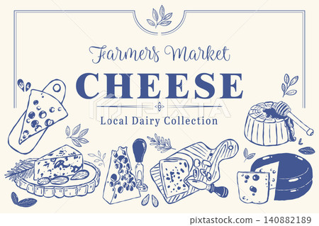 Farmers Market Cheese Poster with Local Dairy Collection and Elegant Blue Line Art Farmers Market Cheese Poster with Local Dairy Collection and Elegant Blue Line Art 140882189