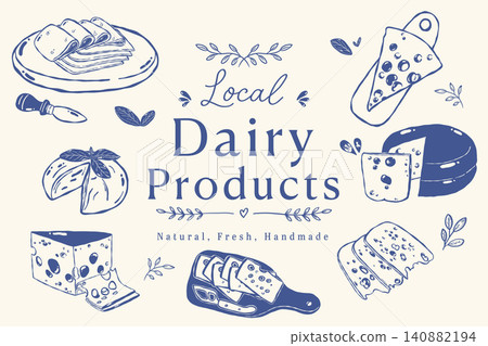 Local Dairy Products Poster with Assorted Cheese Illustrations and Rustic Farm Aesthetic Local Dairy Products Poster with Assorted Cheese Illustrations and Rustic Farm Aesthetic 140882194