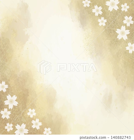 Japanese-style background with cherry blossoms and gold leaf, modern Japanese frame, vector material. Japanese-style background with cherry blossoms and gold leaf, modern Japanese frame, vector material. 140882743