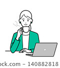 A simple upper-body vector illustration of a woman in a business suit drinking coffee. 140882818