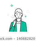 A simple upper-body vector illustration of a woman in a business suit leisurely drinking coffee. 140882820