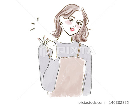 A woman smiling and raising her hand A woman smiling and raising her hand 140882825
