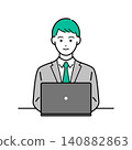Simple upper body vector illustration of a man in a business suit working on a computer. 140882863