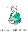 A simple upper body vector illustration of a woman in a business suit holding a PC. 140883005